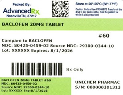 Baclofen 20mg Tablet #60 (Baclofen 20mg 80425 0459 02)